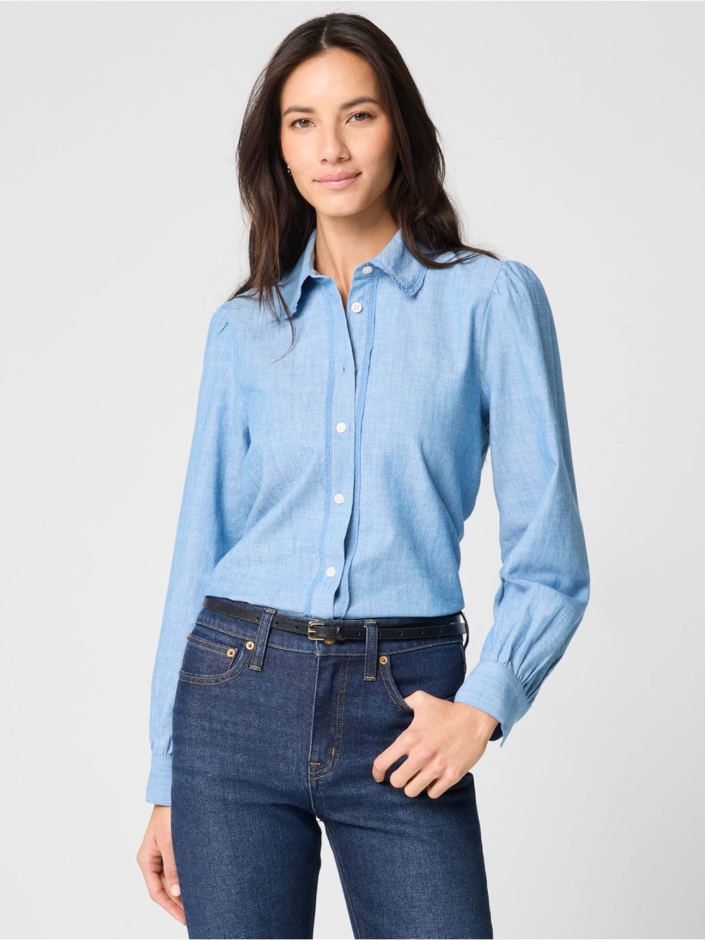 J crew Lace-trim chambray button-up shirt small